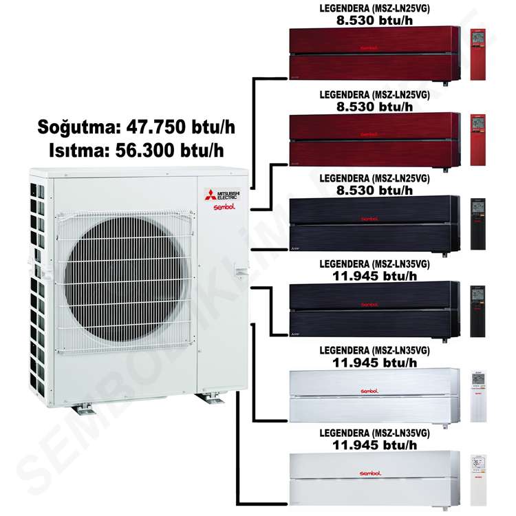 Mitsubishi Electric Legendera Multi Split Klima (8.530 btu/h + 8.530 btu/h + 8.530 btu/h + 11.945 btu/h + 11.945 btu/h + 11.945 btu/h)