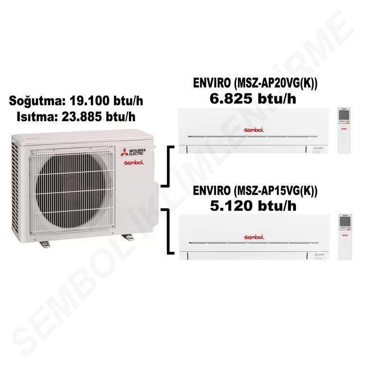 Mitsubishi Electric Envıro Multi Split Klima (6.825 btu/h + 5.120 btu/h)