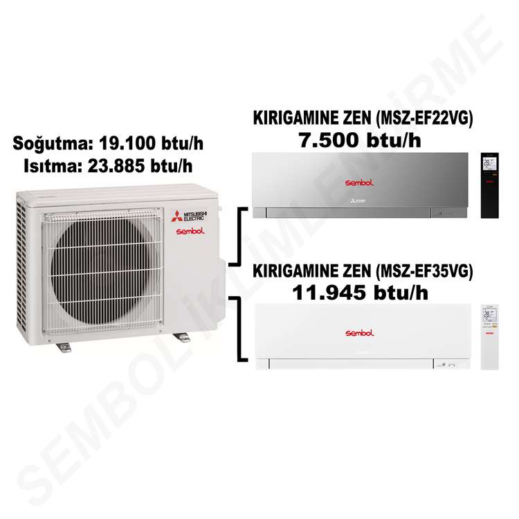 Mitsubishi Electric Kırıgamıne Zen Multi Split Klima (7.500 btu/h + 11.945 btu/h)